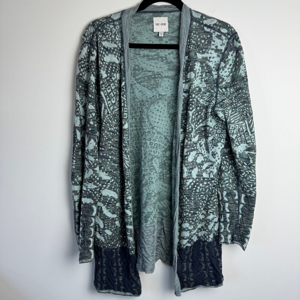NIC + ZOE Women's Cotton Abstract Print Open Front Cardigan Size Medium